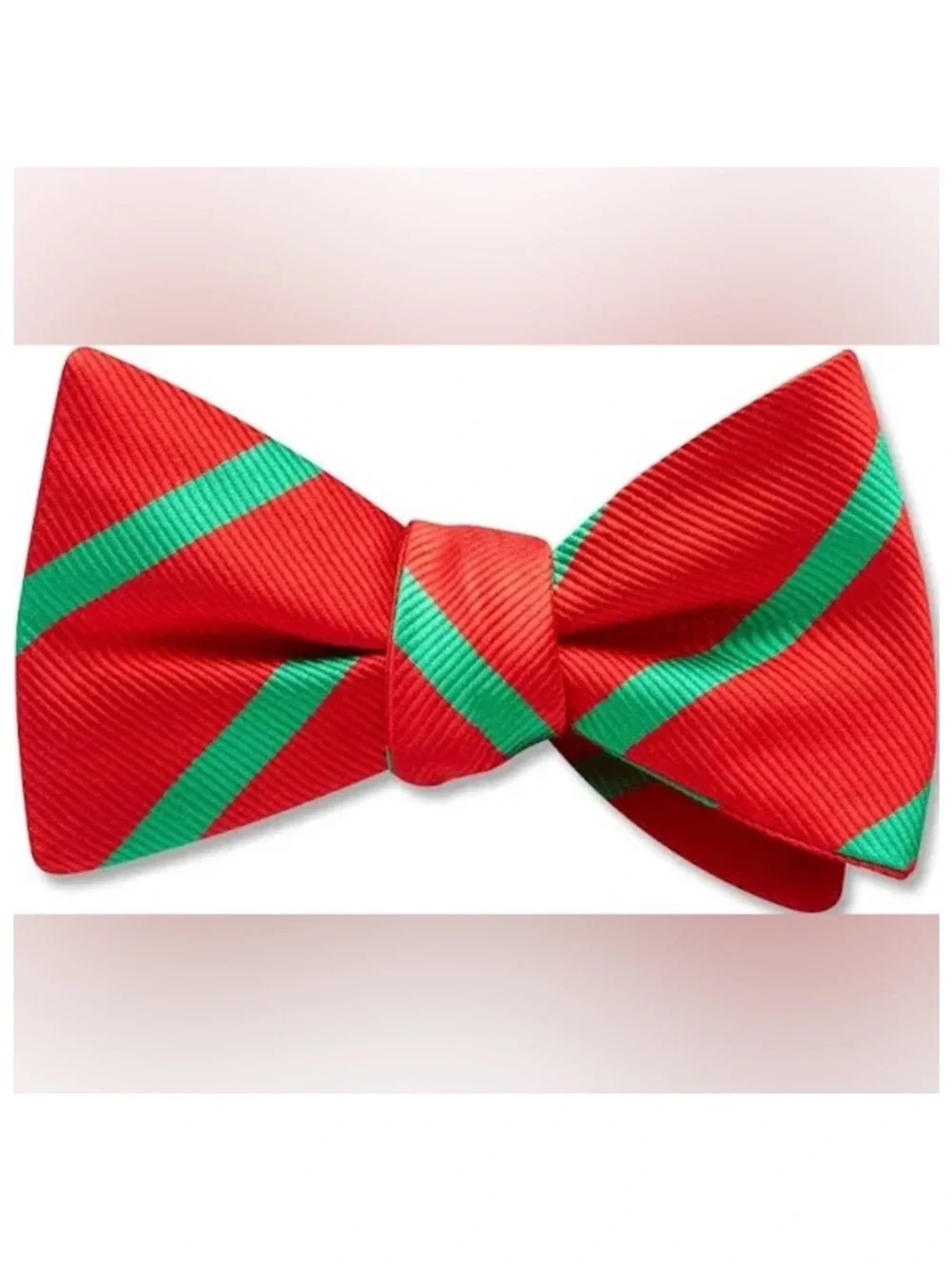 NIP Beau Ties Red and Green Striped ‘Garland Creek’ Silk Bow Tie